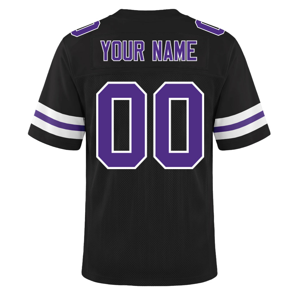 Custom Black Purple-White Mesh Football Jersey