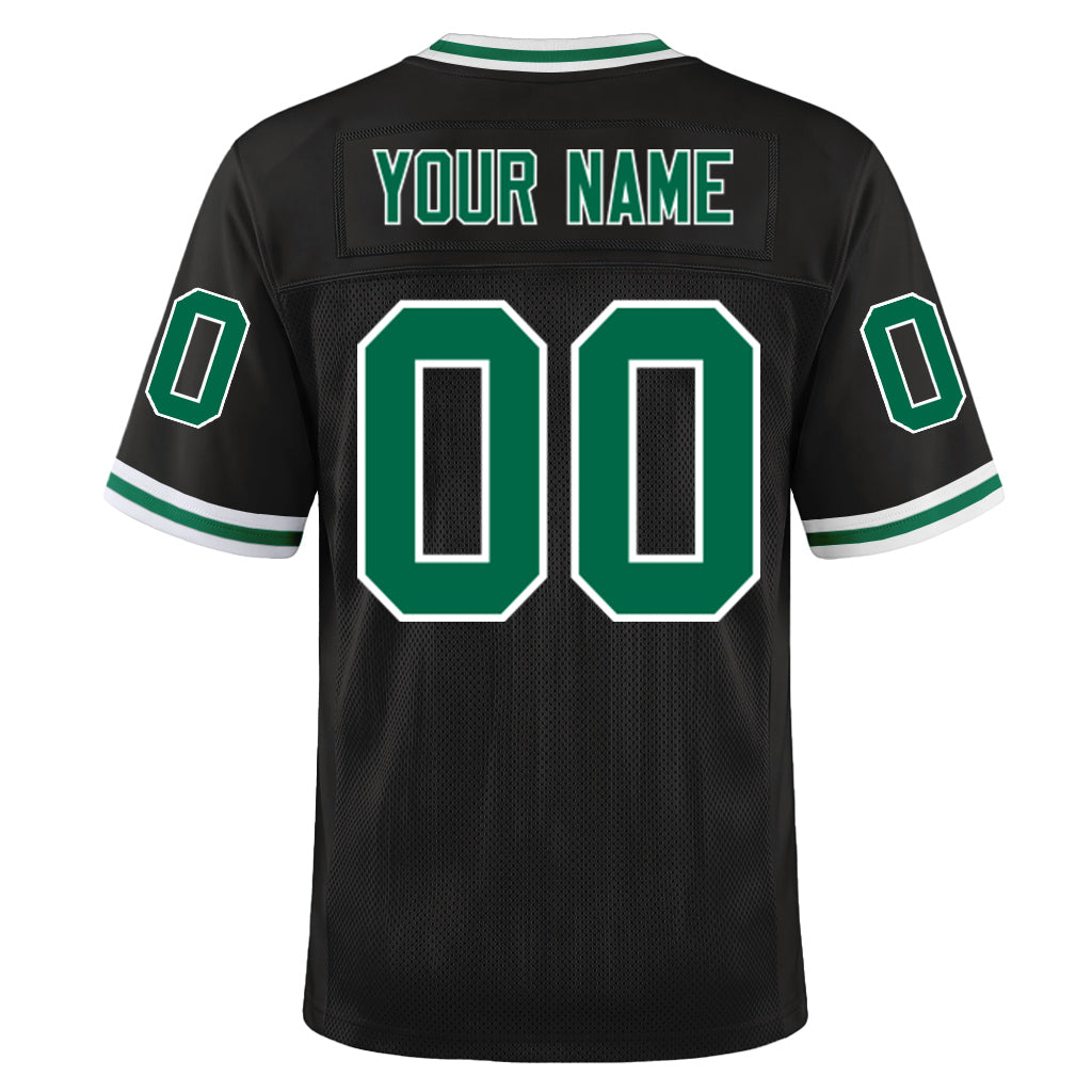 Custom Black Kelly Green-White Mesh Throwback Mesh Football Jersey