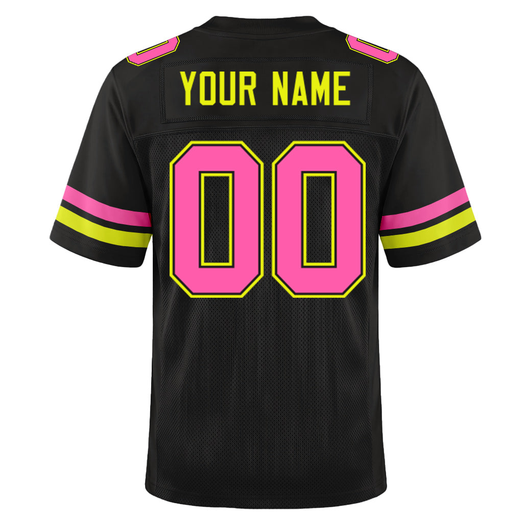 Custom Black Pink-Neon Yellow Mesh Football Jersey