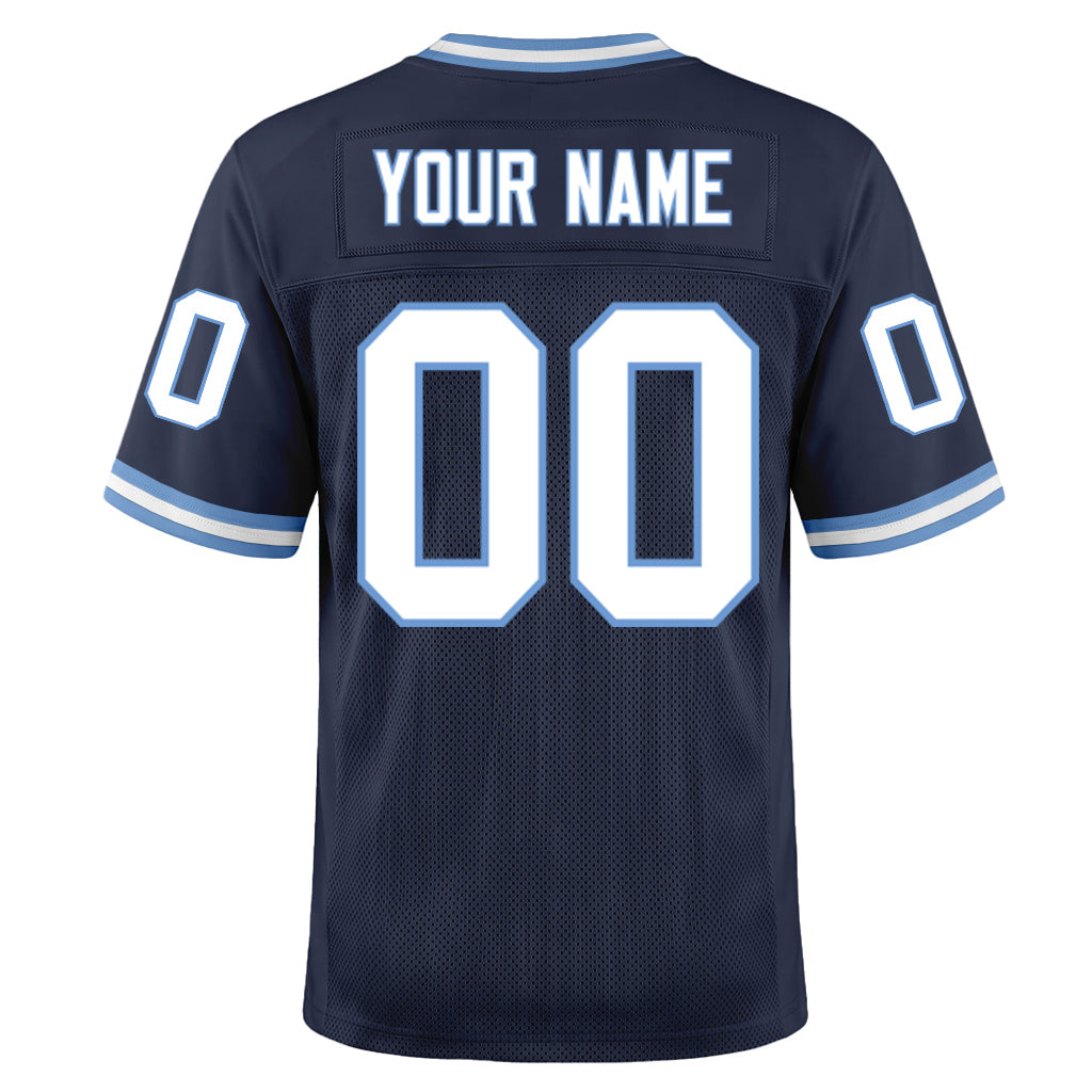 Custom Navy White-Light Blue Mesh Football Jersey