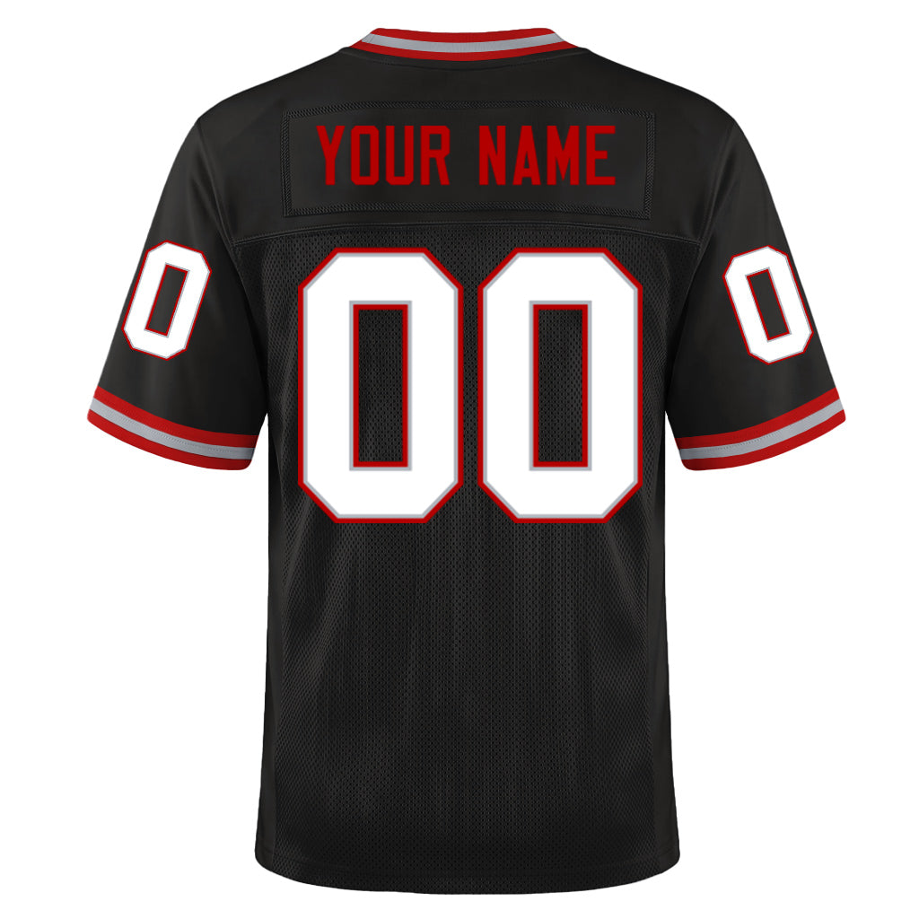 Custom Black Gray-Red Mesh Throwback Mesh Football Jersey