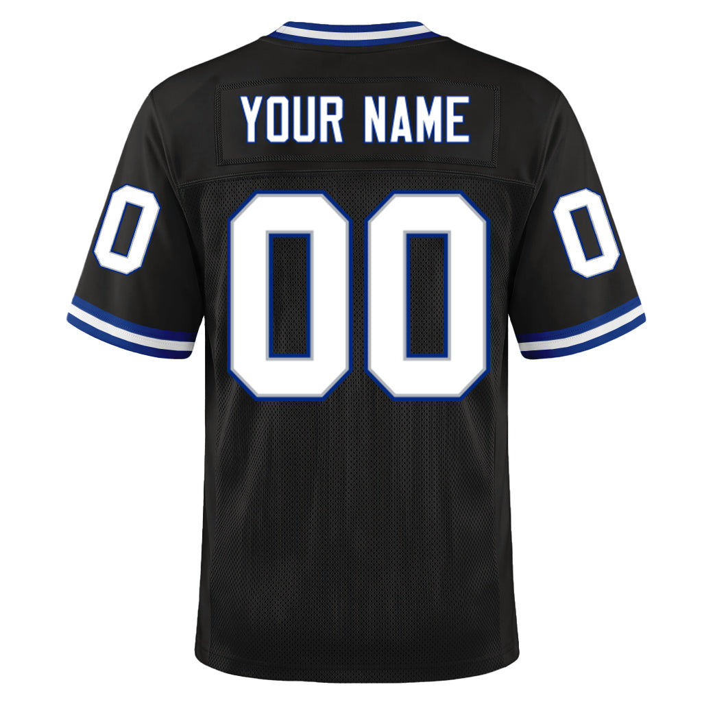 Custom Black White-Royal Mesh Throwback Mesh Football Jersey