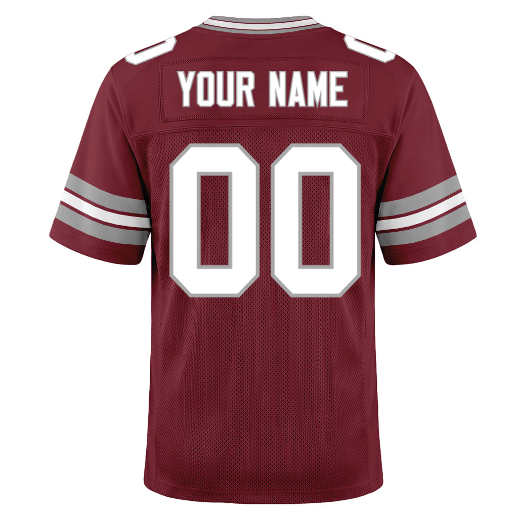 Custom Burgundy White-Gray Football Jersey