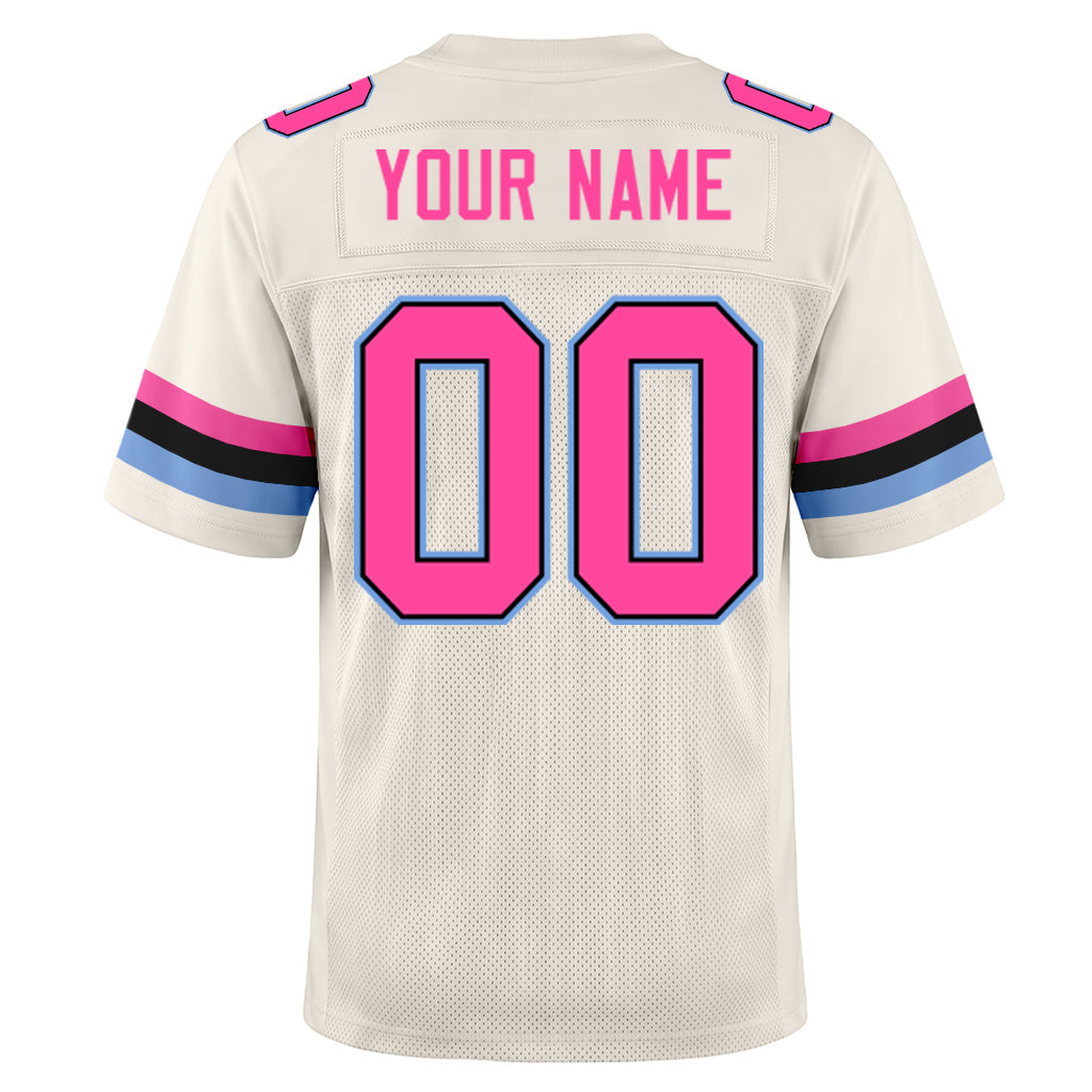 Custom Cream Pink Black-Light Blue Mesh Football Jersey