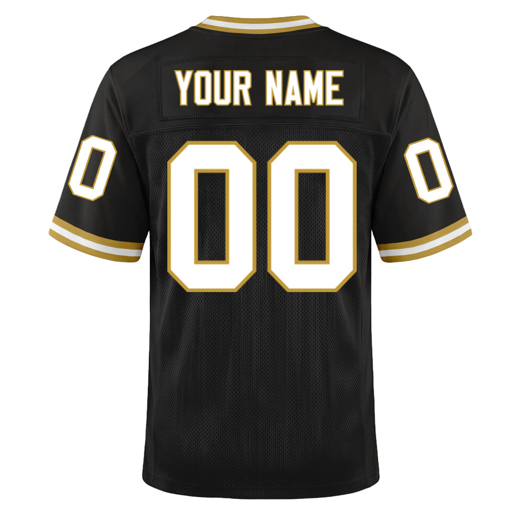 Custom Black White-Old Gold Mesh Throwback Mesh Football Jersey