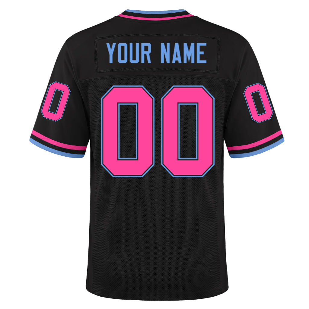 Custom Black Pink-Light Blue Mesh Football Jersey