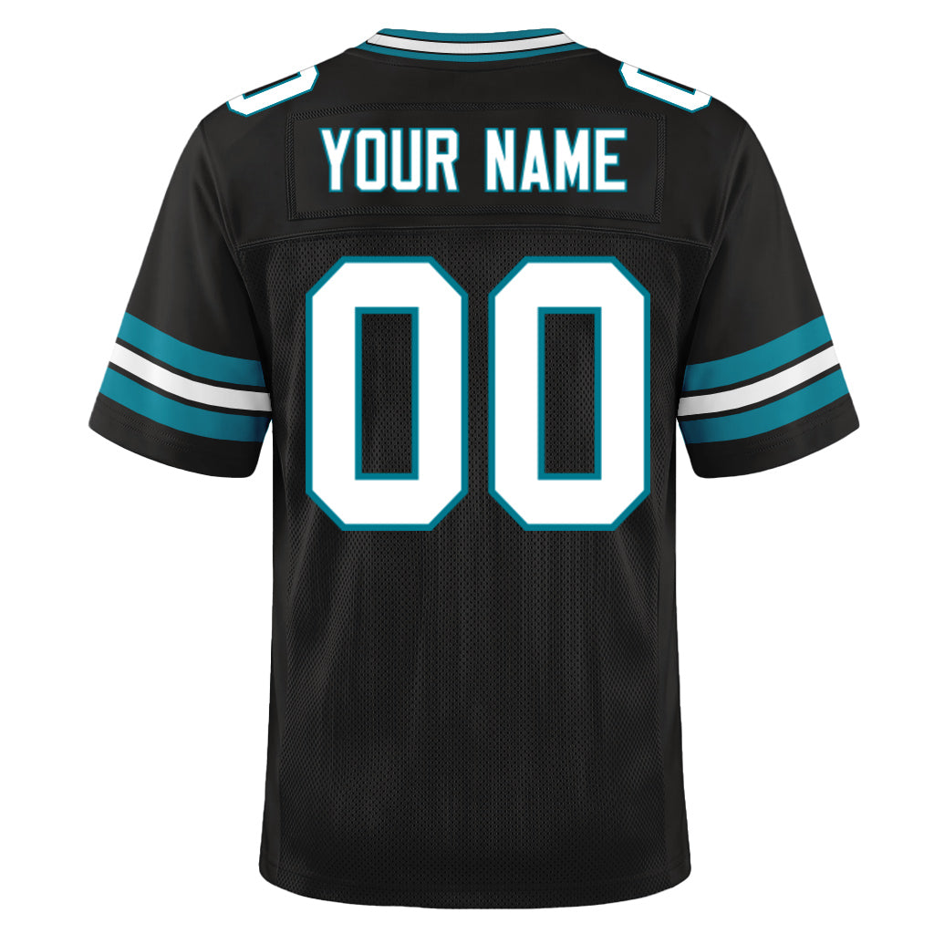 Custom Black White-Teal Mesh Football Jersey