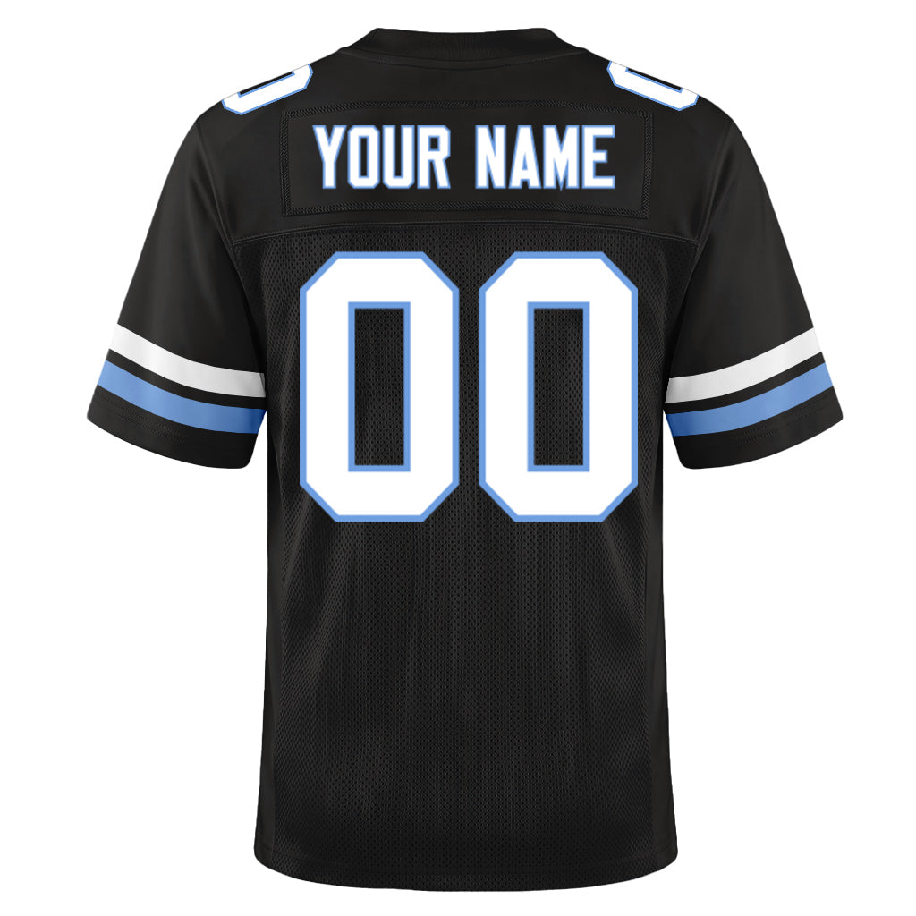 Custom Black White-Light Blue Mesh Football Jersey