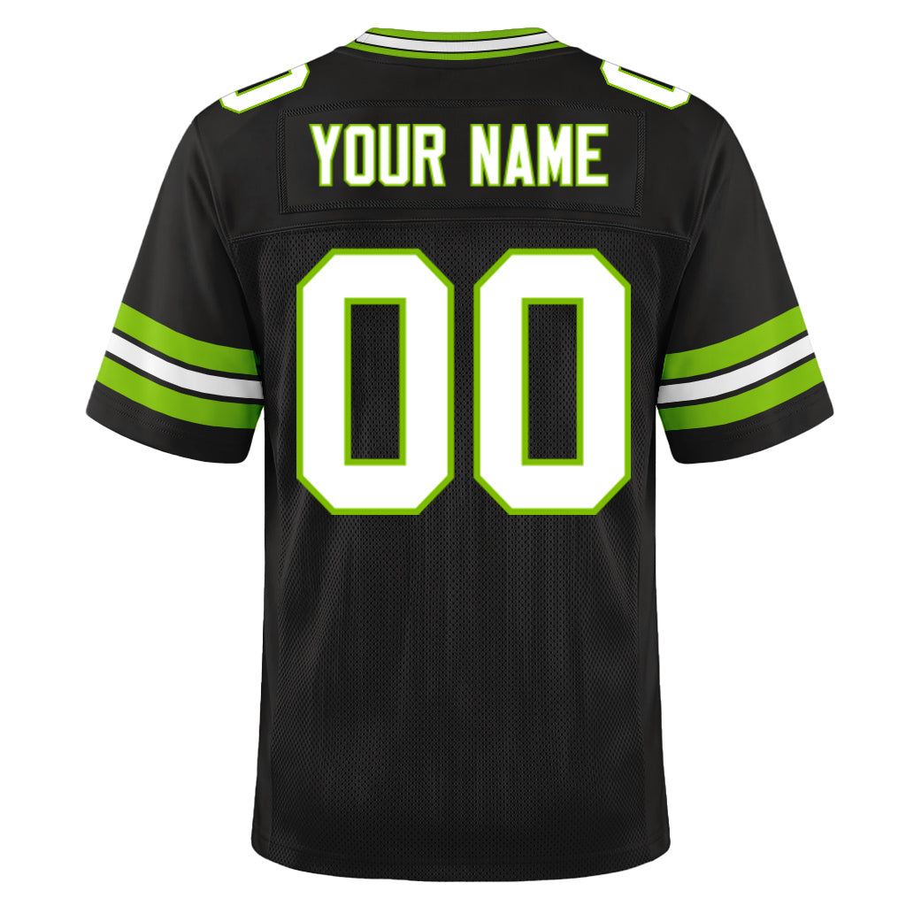 Custom Black White-Neon Green Mesh Football Jersey