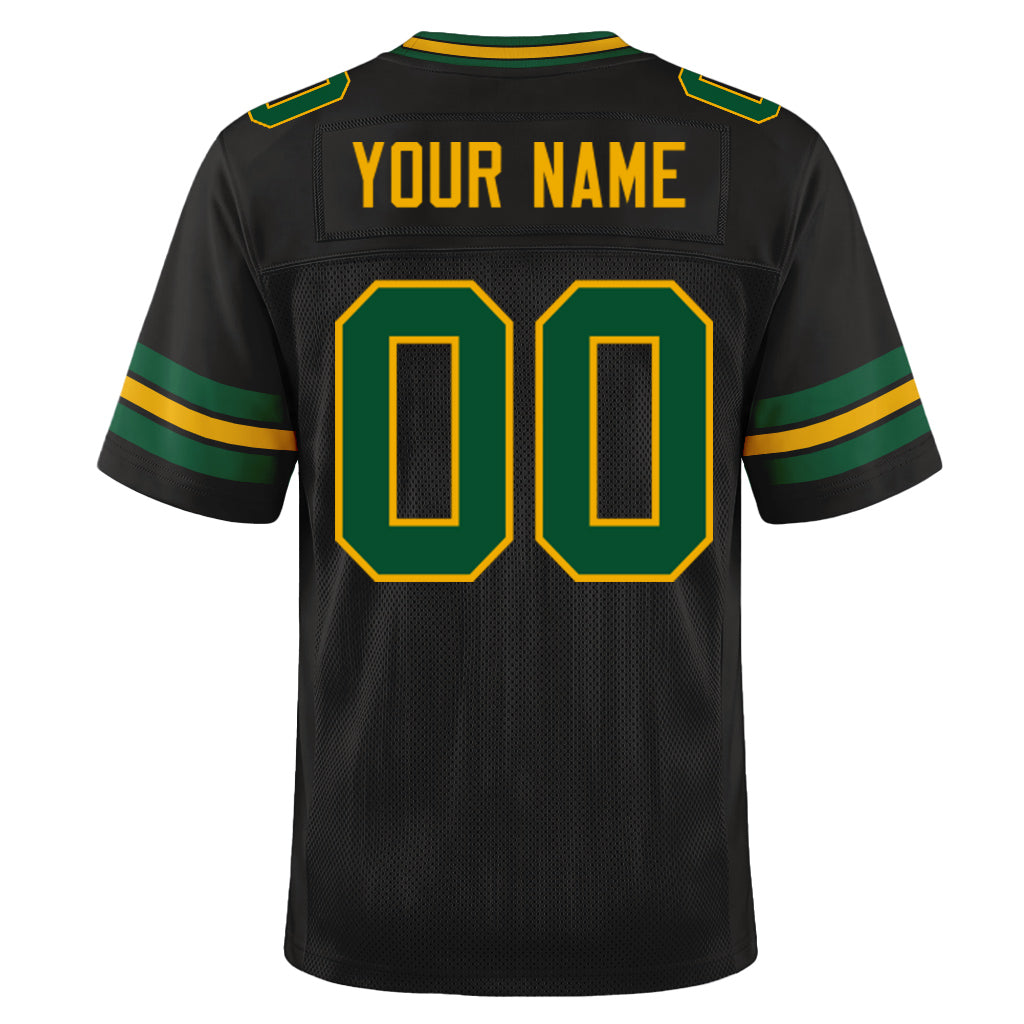 Custom Black Green-Gold Mesh Football Jersey