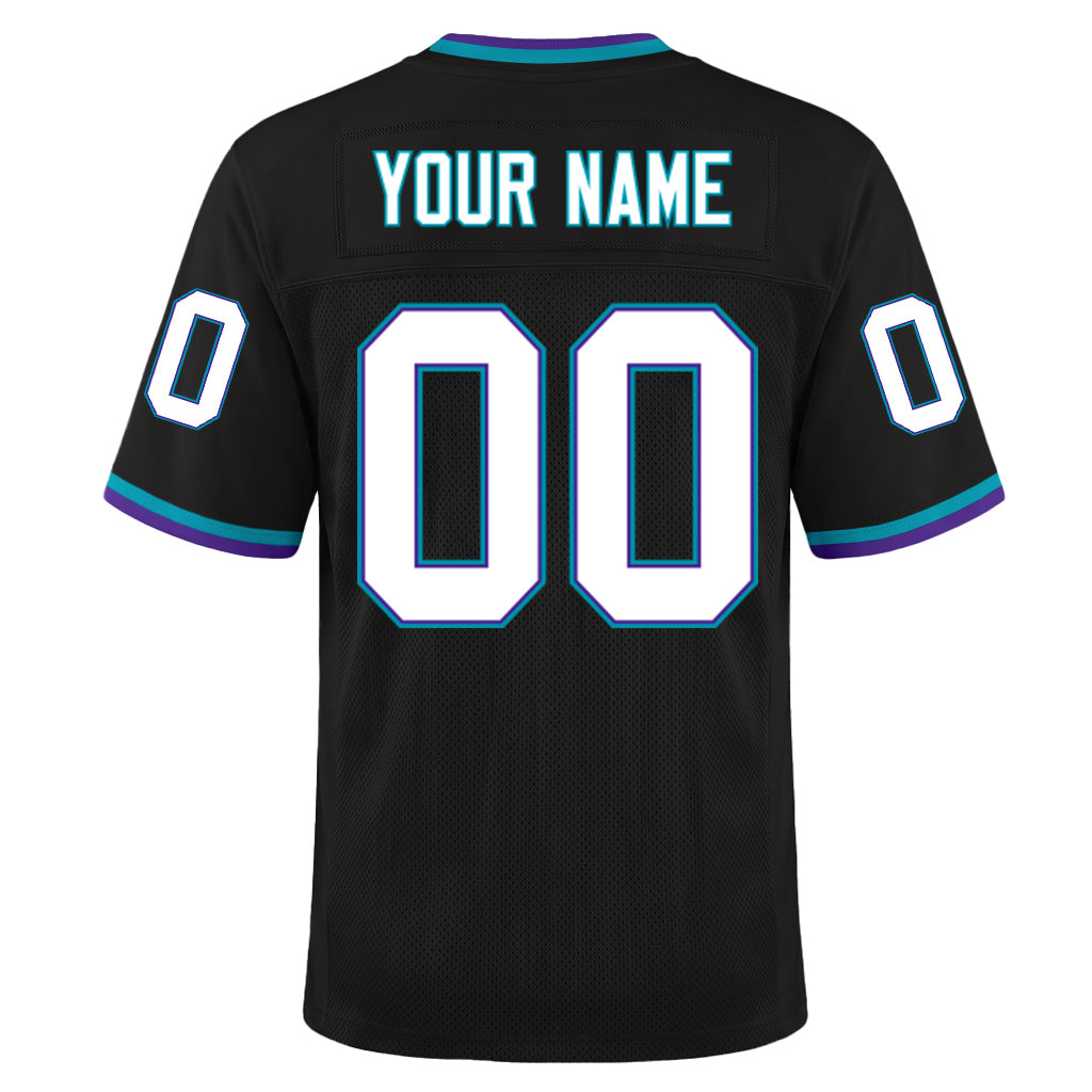 Custom Black Purple-Teal Mesh Football Jersey