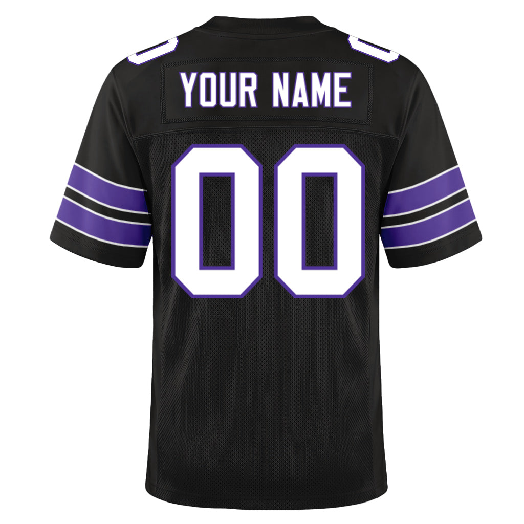 Custom Black White-Purple Custom Name Mesh Football Jersey