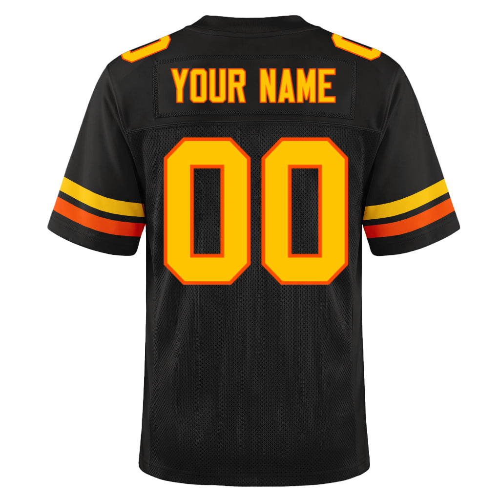 Custom Black Yellow-Orange Mesh Football Jersey