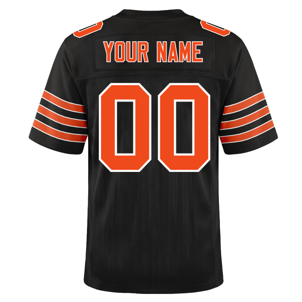 Custom Black Orange-White Custom Name Mesh Football Jersey