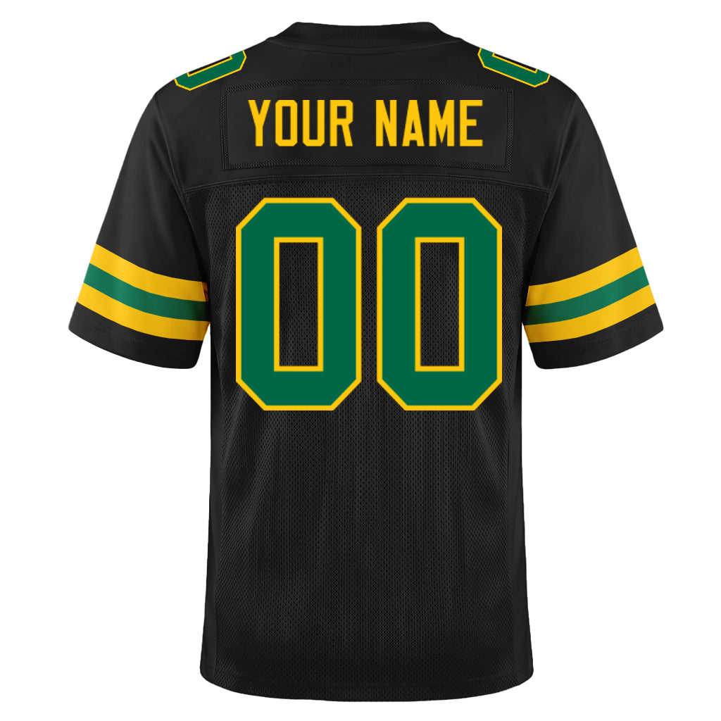 Custom Black Kelly Green-Yellow Custom Name Mesh Football Jersey