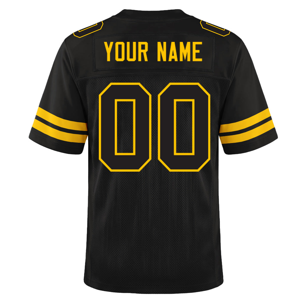 Custom Black Black-Gold Mesh Football Jersey