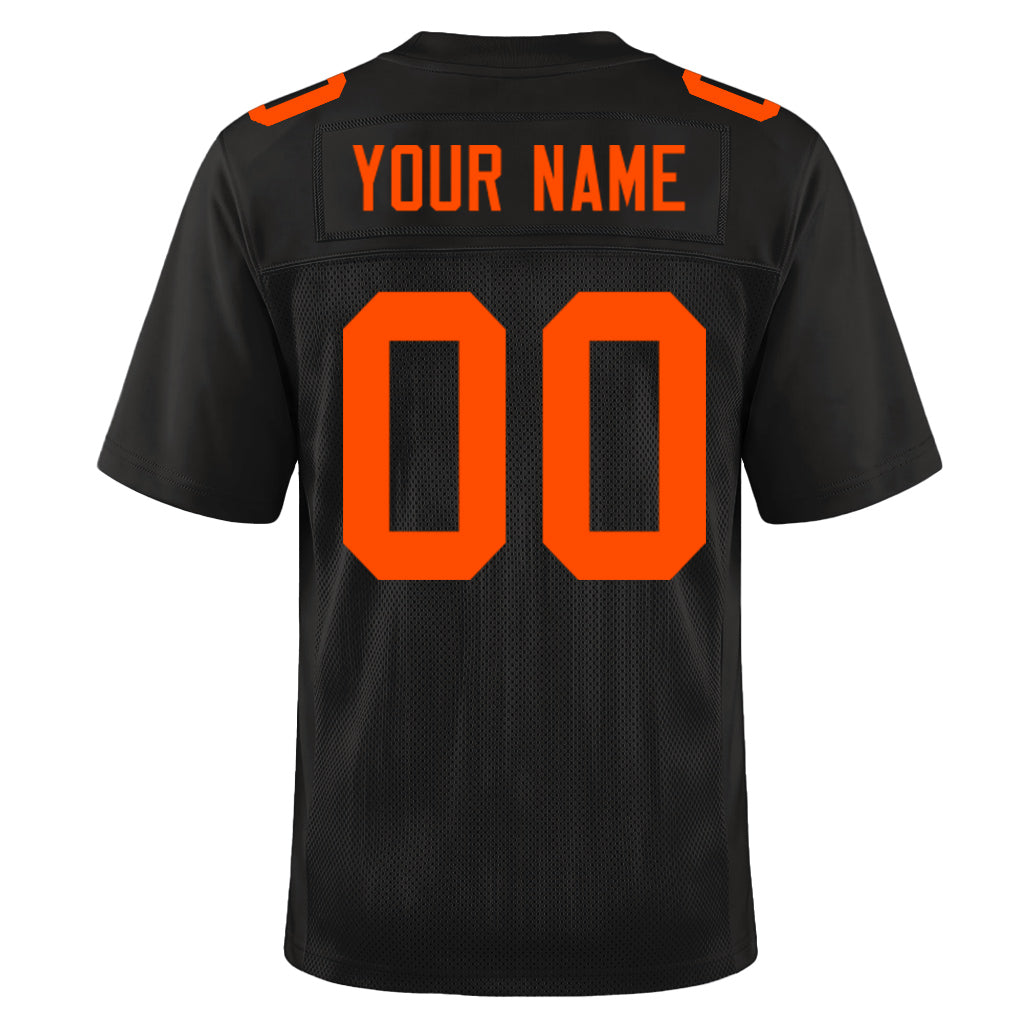 Custom Black Orange Mesh Football Jersey