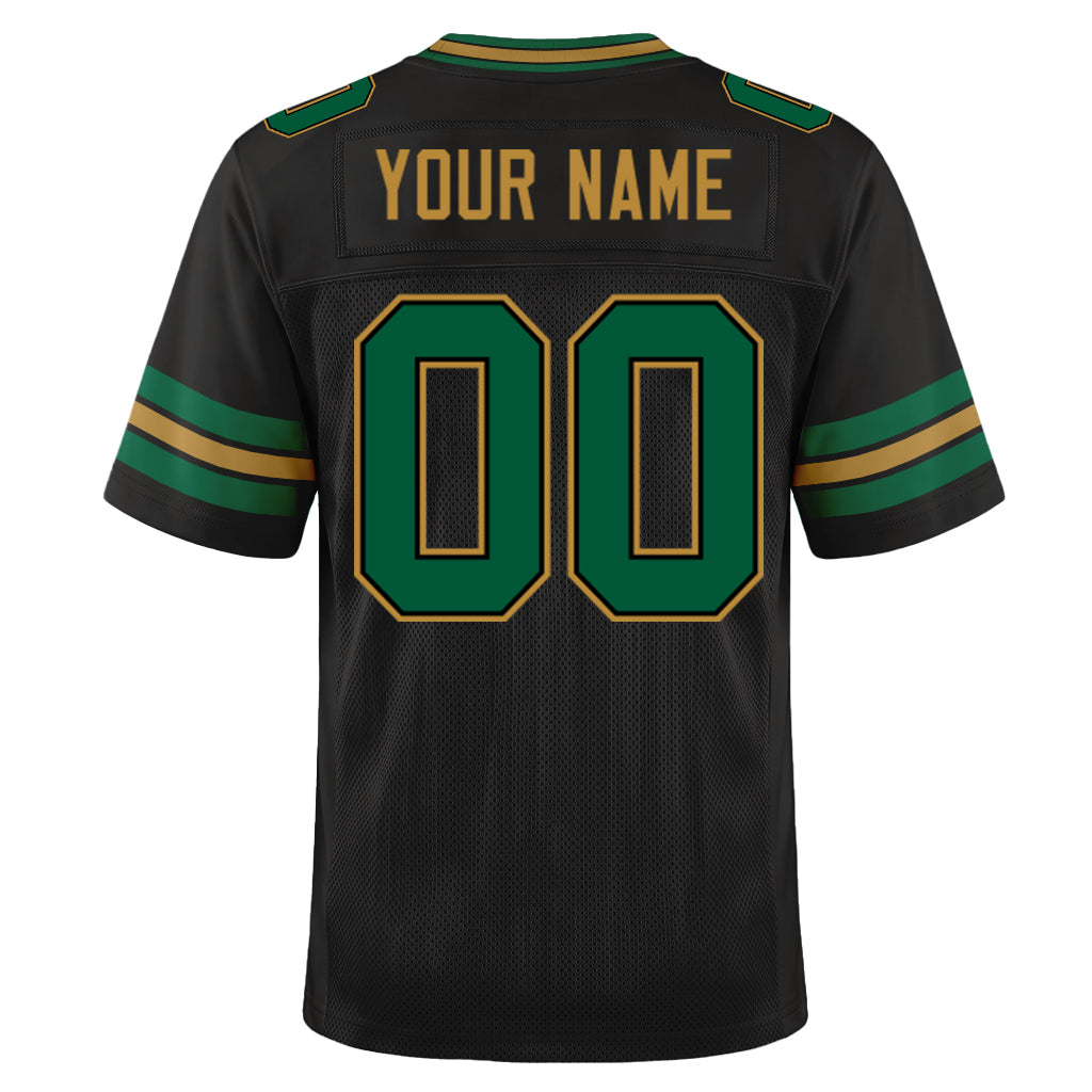Custom Black Kelly Green-Old Gold Mesh Football Jersey