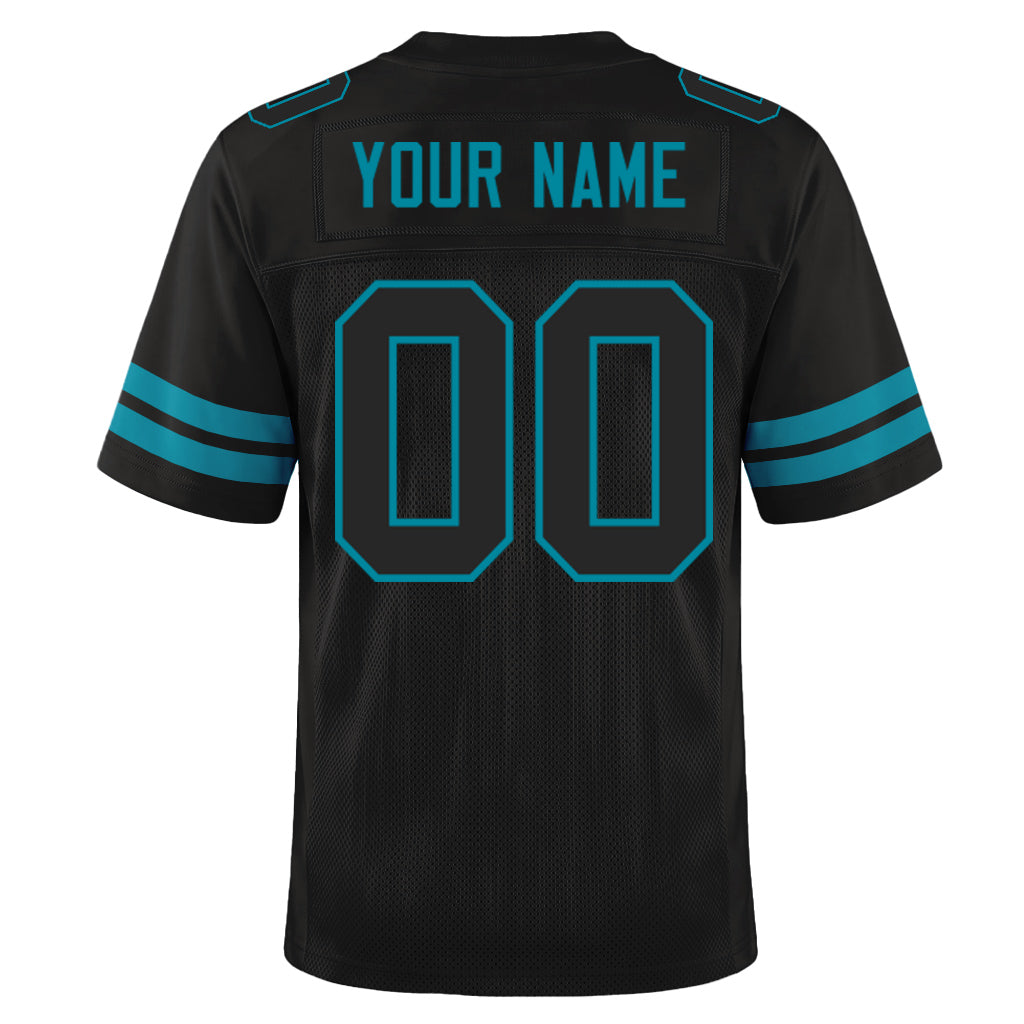 Custom Black Black-Teal Mesh Football Jersey
