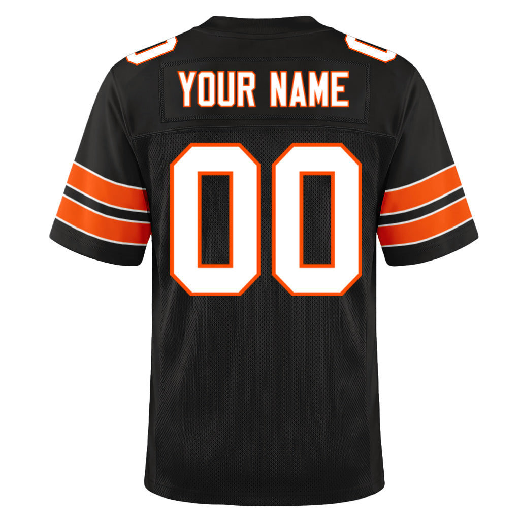 Custom Black White-Orange Custom Name Mesh Football Jersey