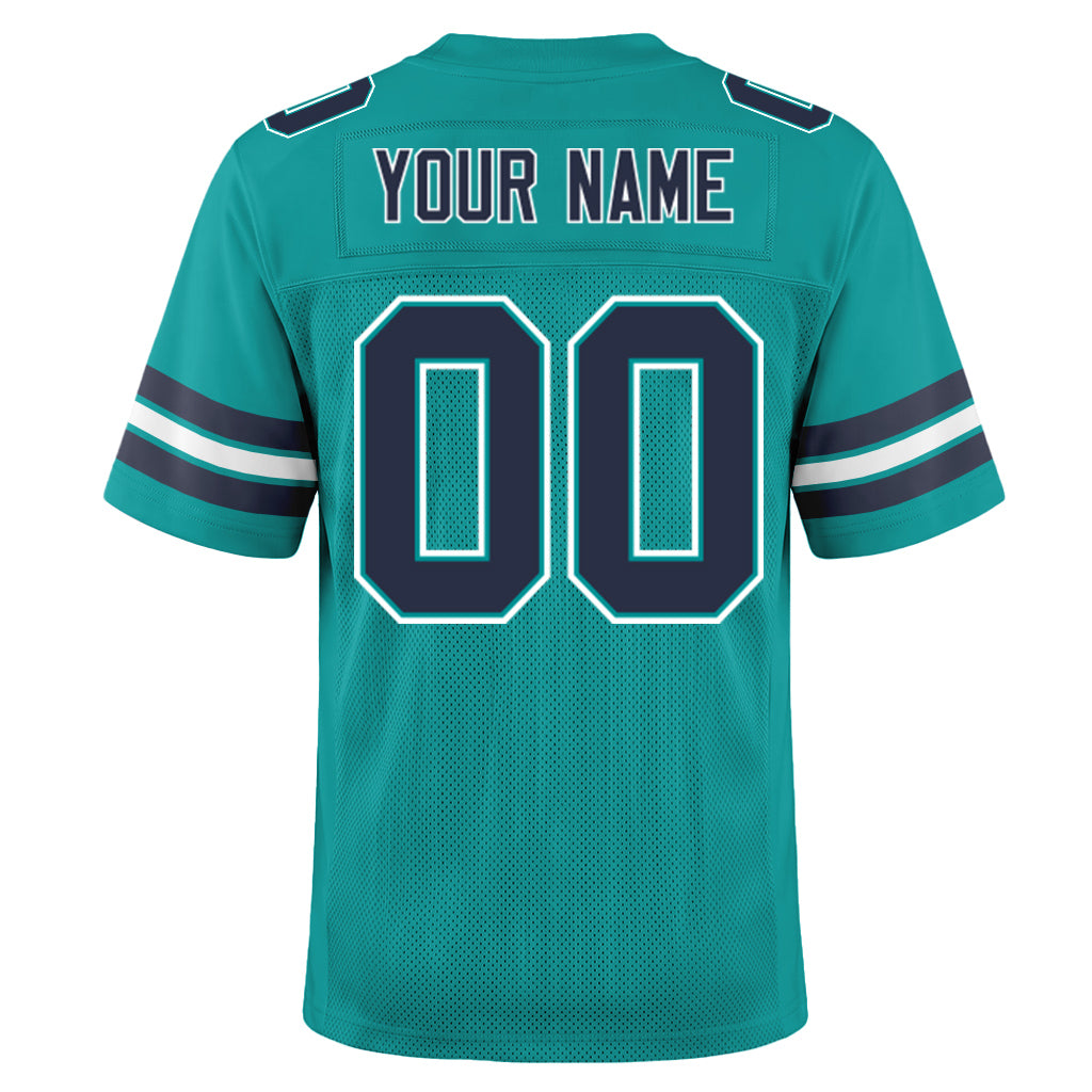 Custom Aqua Navy-White Football Jersey