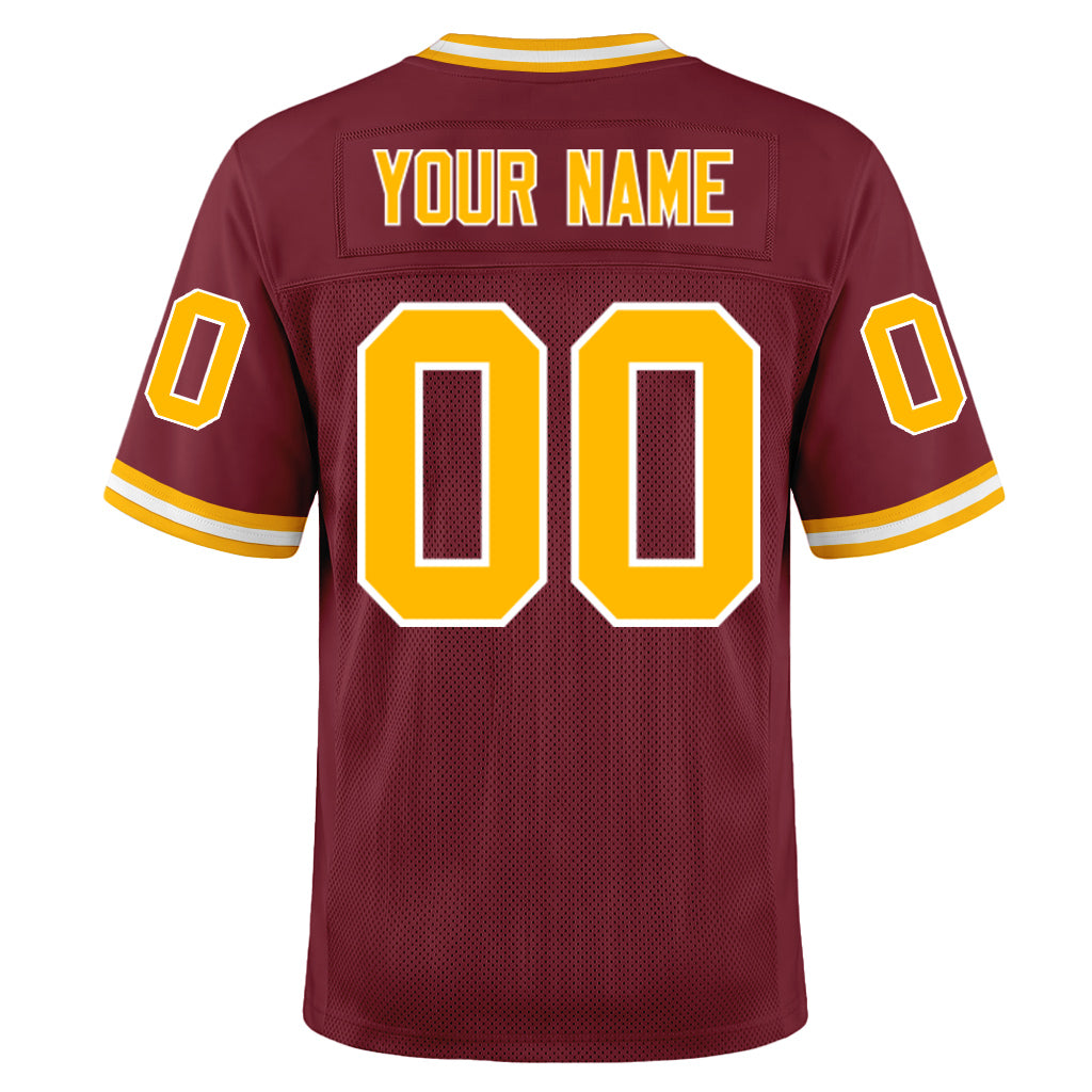 Custom Burgundy Gold-White Mesh Football Jersey