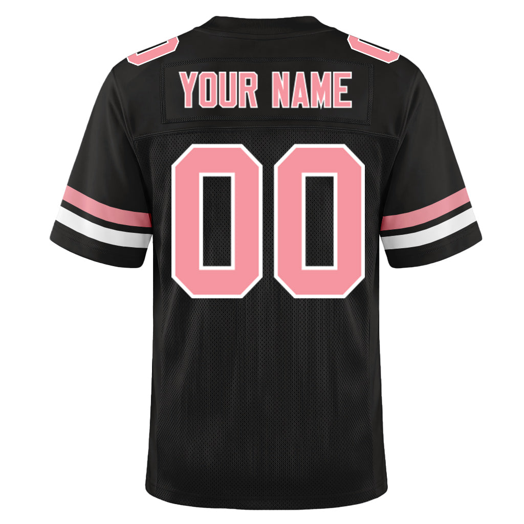 Custom Black Medium Pink-White Custom Name Mesh Football Jersey