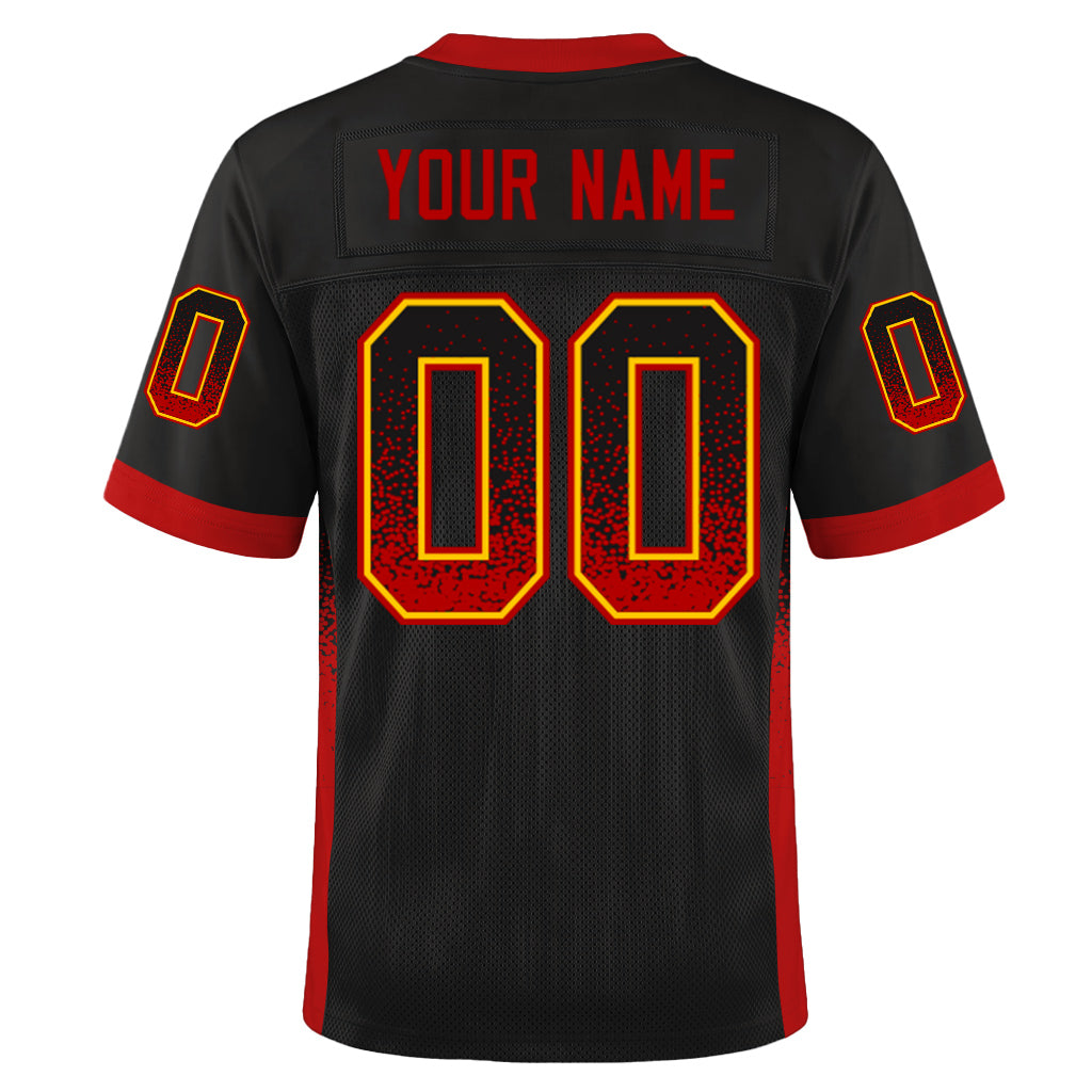 Custom Black Red-Gold Mesh Drift Fashion Mesh Football Jersey