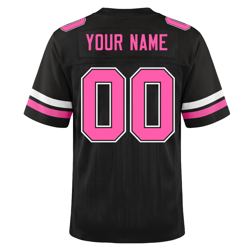 Custom Black Pink-White Custom Name Mesh Football Jersey
