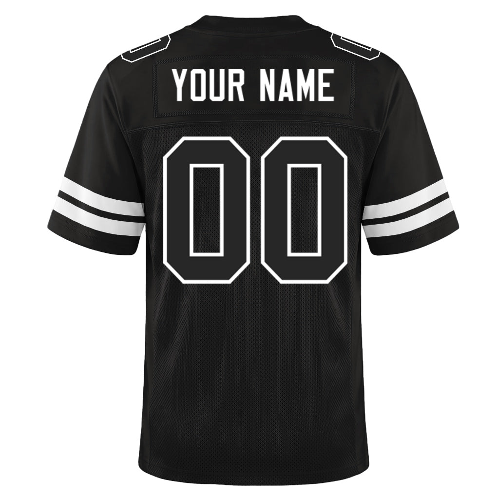 Custom Black Black-White Custom Name Mesh Football Jersey