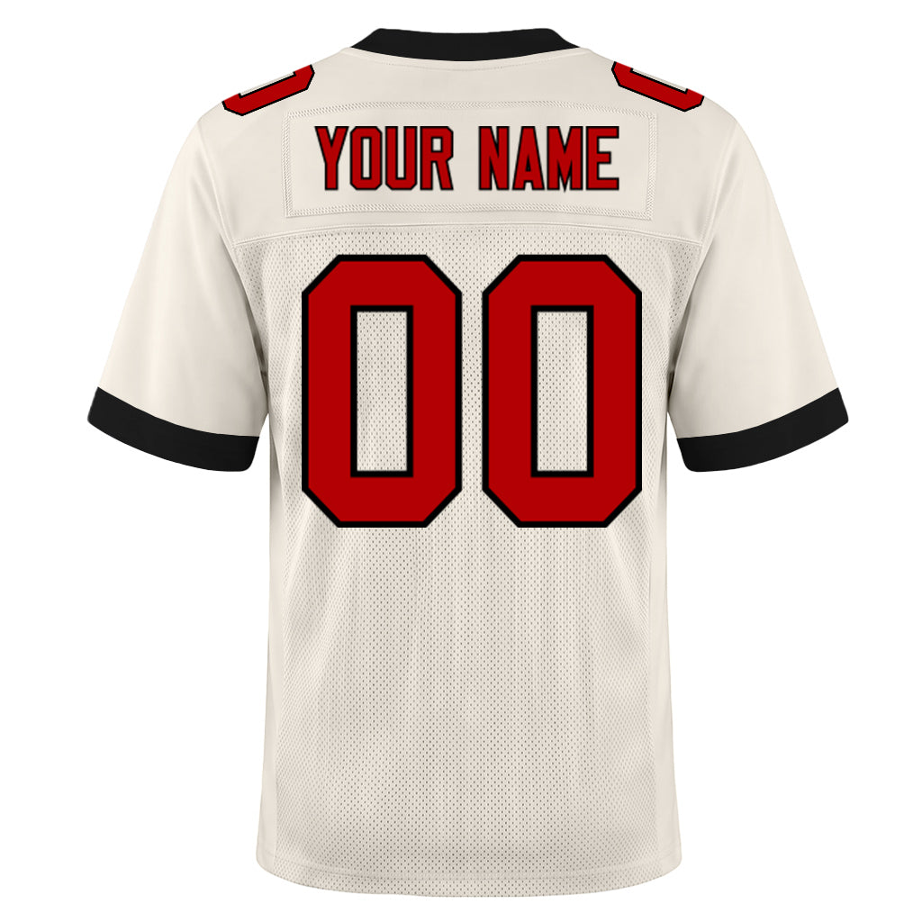 Custom Cream Red-Black Mesh Football Jersey