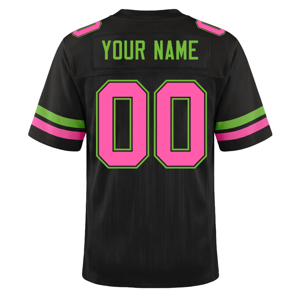 Custom Black Pink-Neon Green Mesh Football Jersey