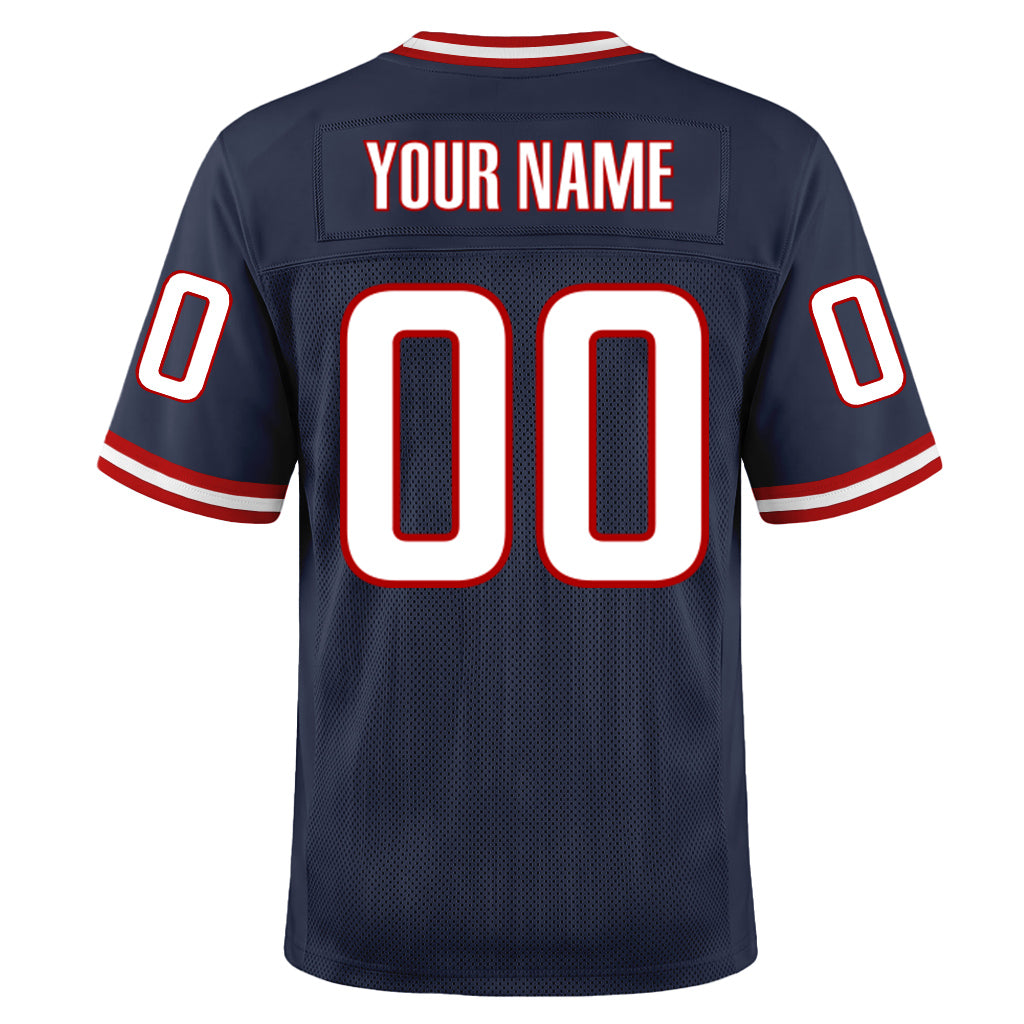Custom Navy White-Red Mesh Football Jersey
