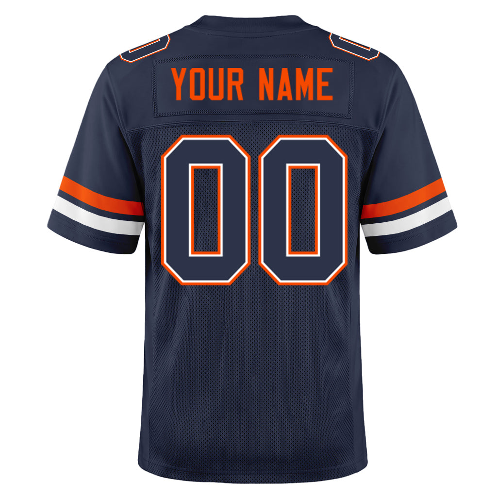 Custom Navy White-Orange Mesh Football Jersey