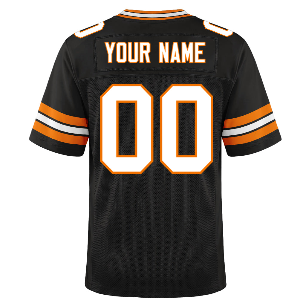 Custom Black White-Bay Orange Mesh Football Jersey