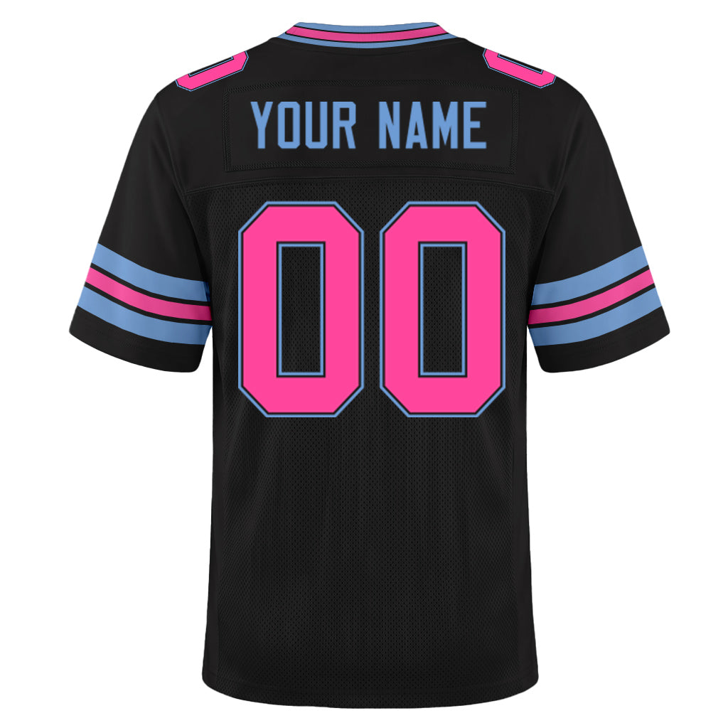 Custom Black Pink-Light Blue Mesh Football Jersey