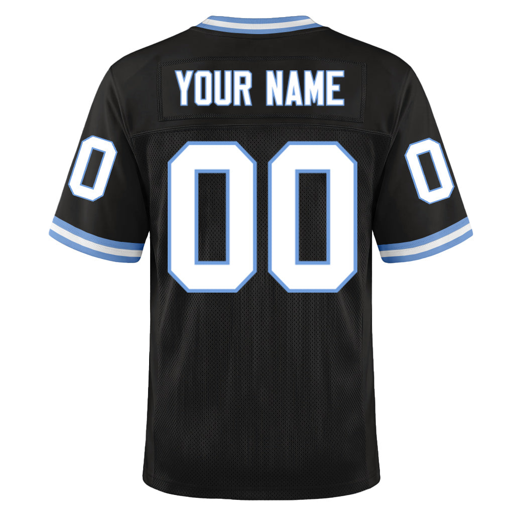Custom Black White-Light Blue Mesh Throwback Mesh Football Jersey