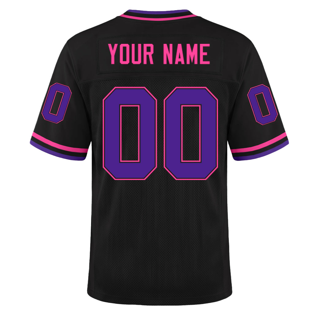 Custom Black Purple-Pink Mesh Football Jersey