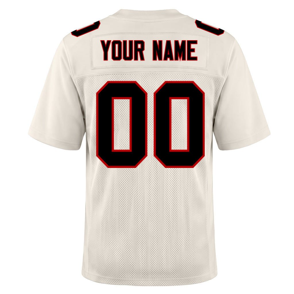 Custom Cream Black-Red Mesh Football Jersey