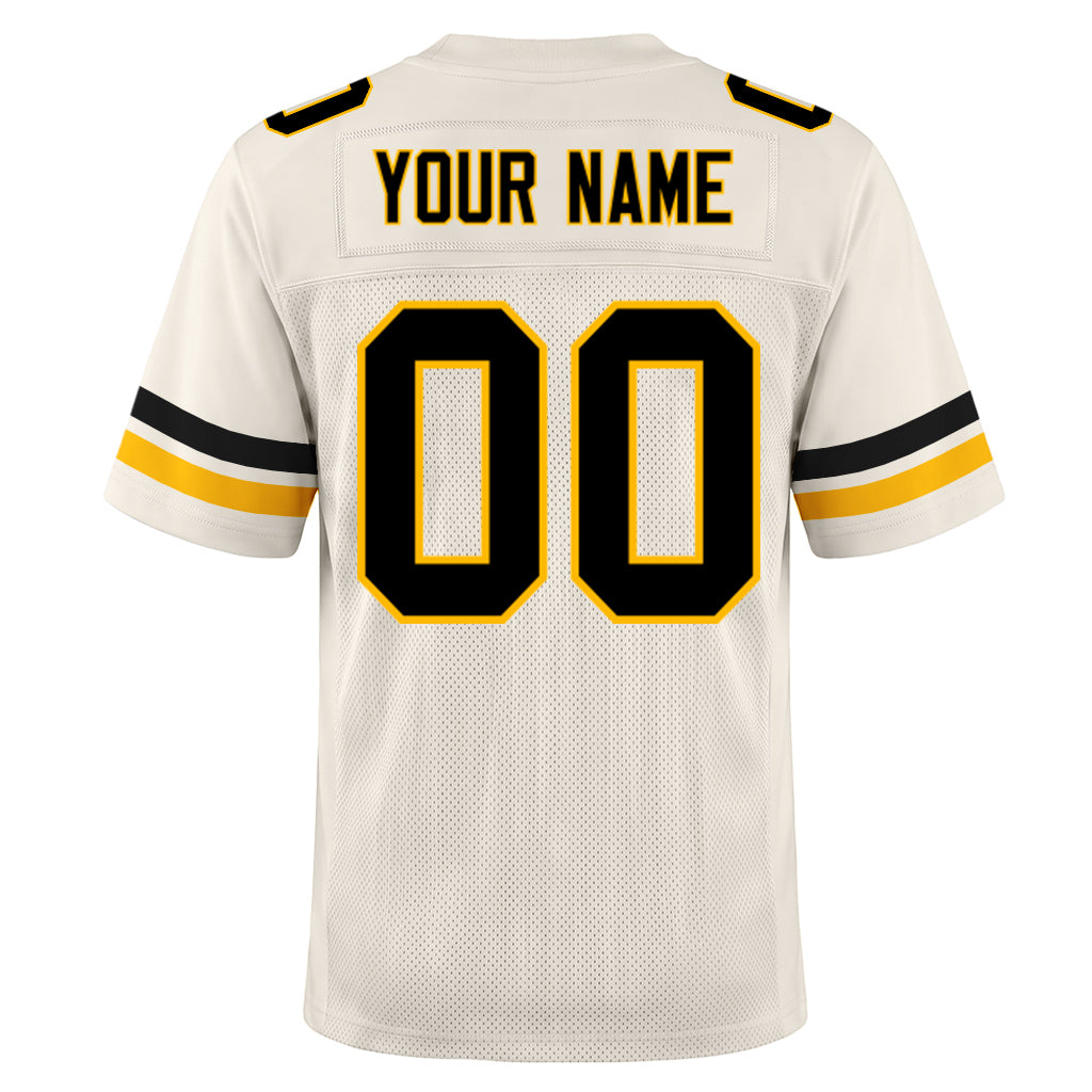 Custom Cream Black-Gold Mesh Football Jersey