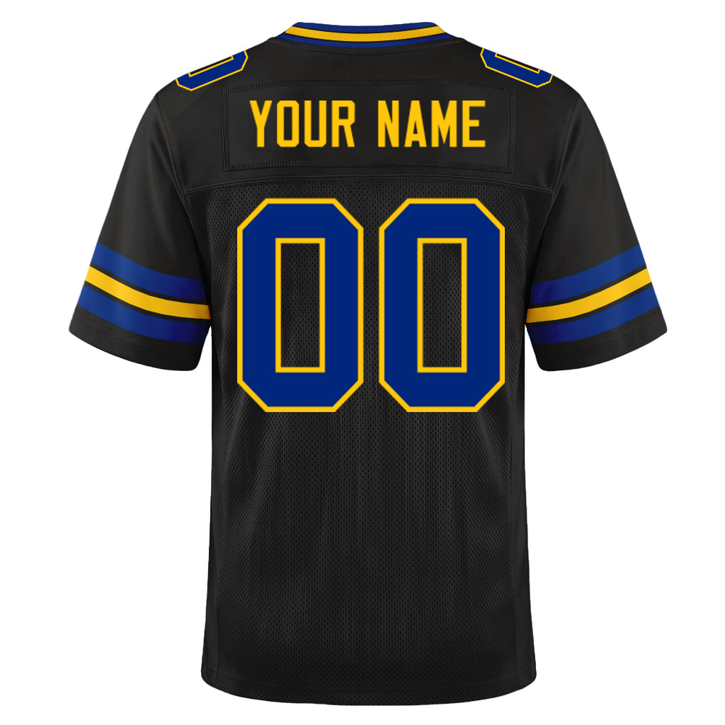 Custom Black Royal-Yellow Custom Name Mesh Football Jersey