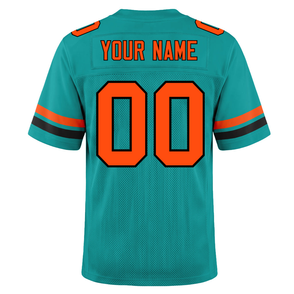 Custom Aqua Orange-Black Mesh Football Jersey