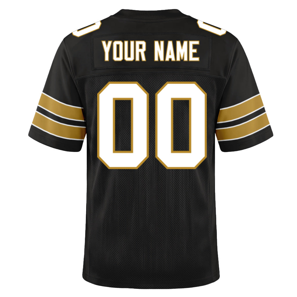 Custom Black White-Old Gold Custom Name Mesh Football Jersey