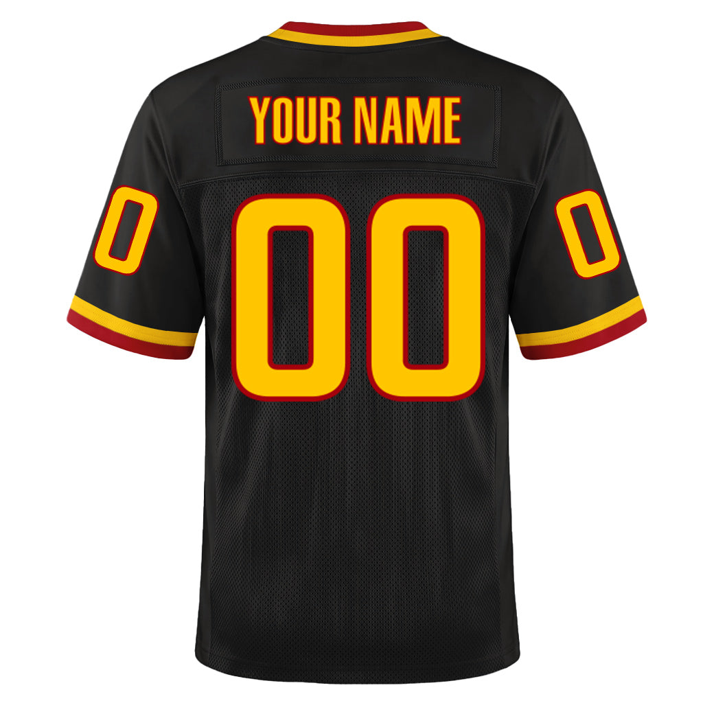 Custom Black Gold-Red Mesh Throwback Mesh Football Jersey