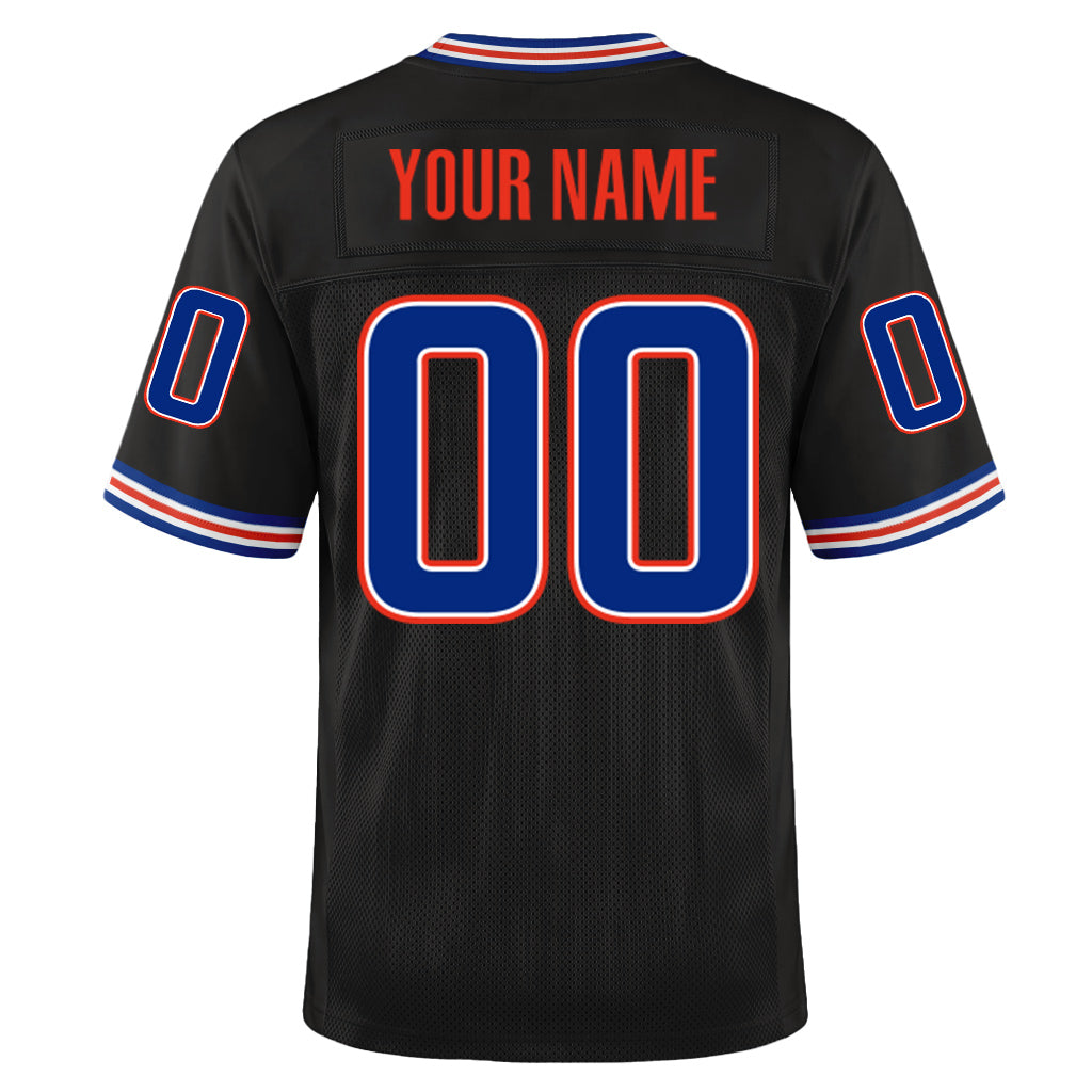 Custom Black Royal-Orange Mesh Throwback Mesh Football Jersey