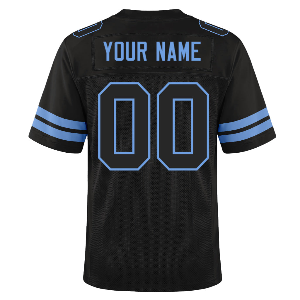 Custom Black Black-Light Blue Mesh Football Jersey