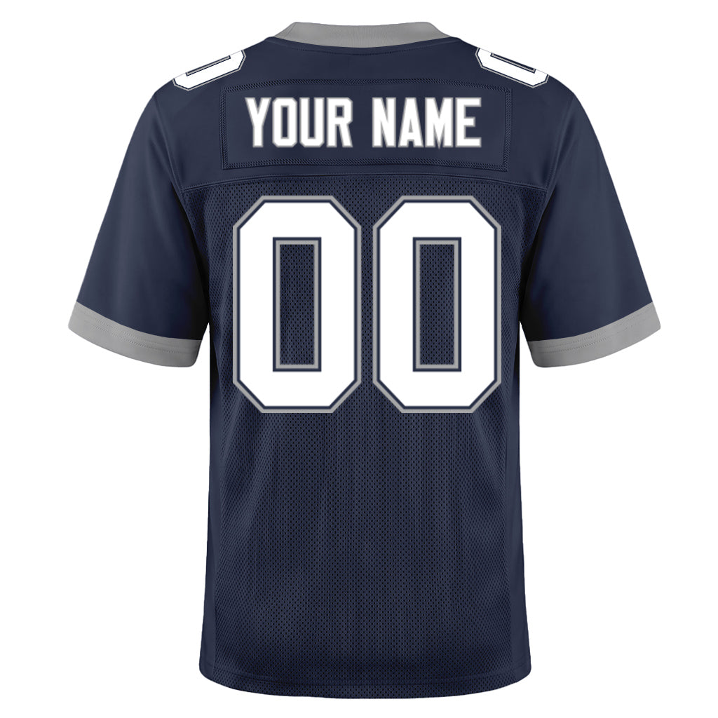 Custom Navy White-Gray Mesh Football Jersey