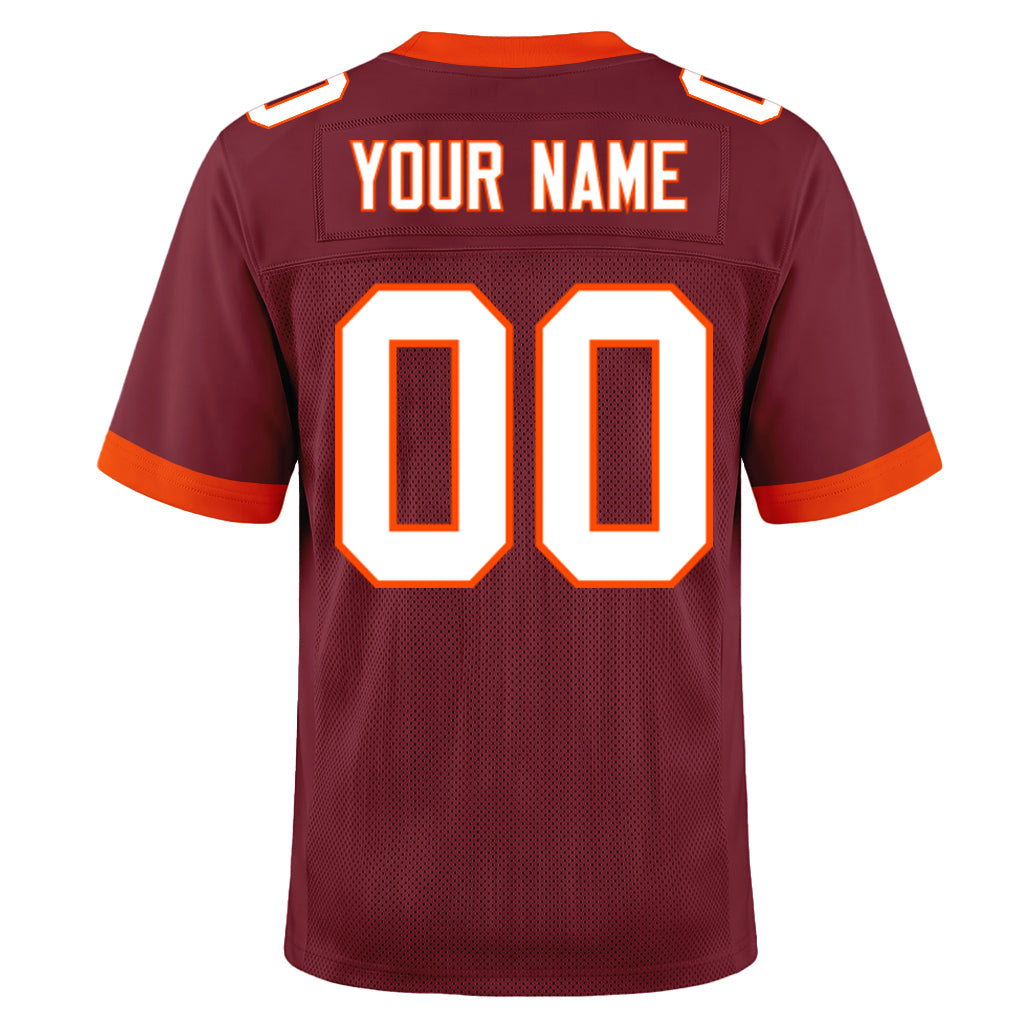 Custom Burgundy White-Orange Mesh Football Jersey