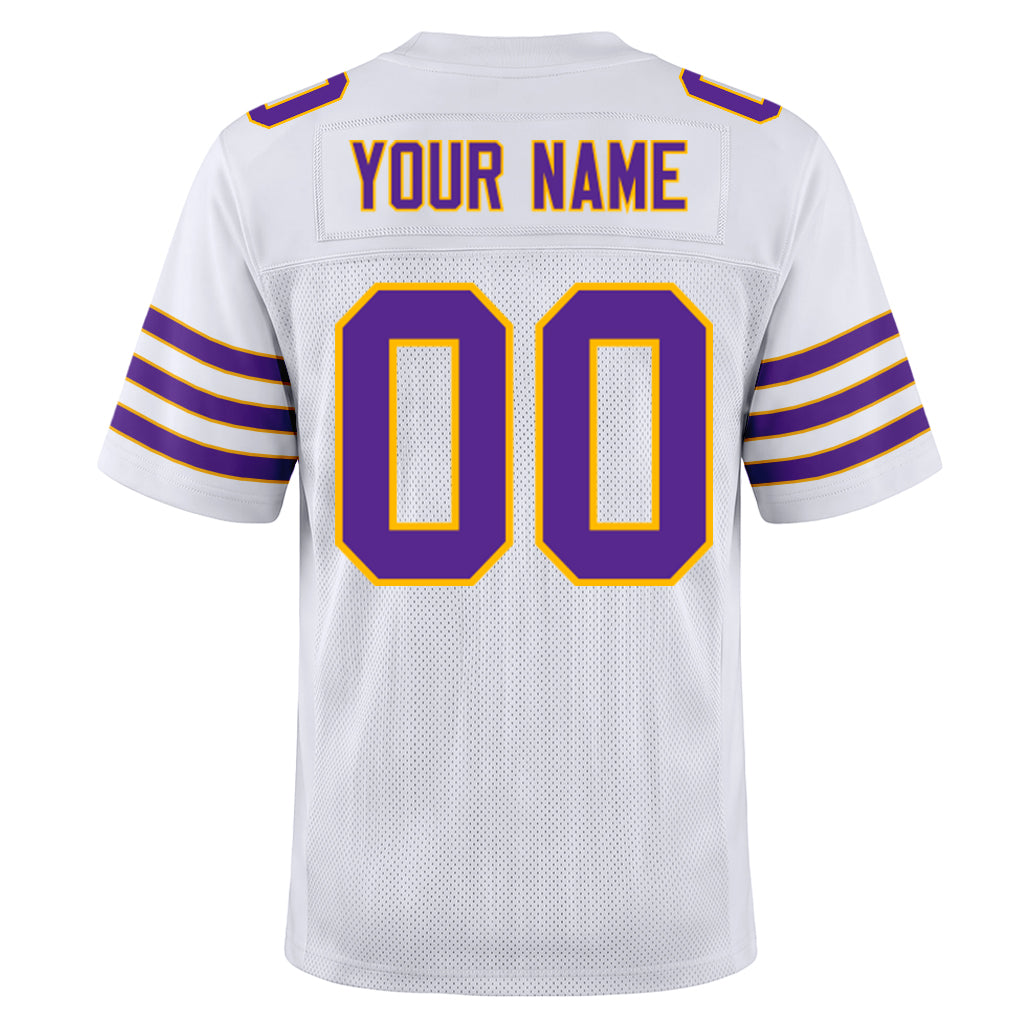 Custom White Purple-Gold Mesh Football Jersey