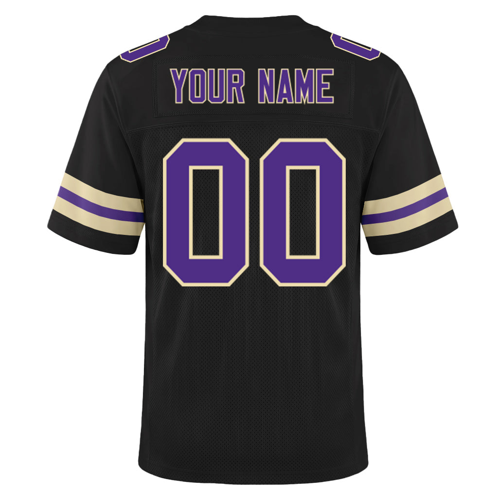 Custom Black Purple-Cream Mesh Football Jersey